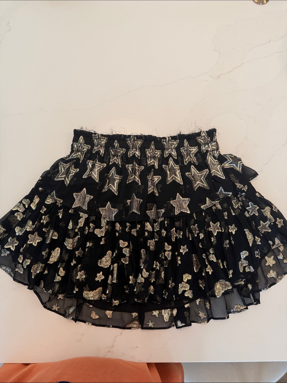 LoveShackFancy Black Skirt with Gold Star Print